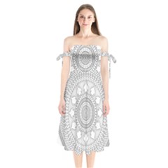 Mandala Ethnic Pattern Shoulder Tie Bardot Midi Dress by Celenk