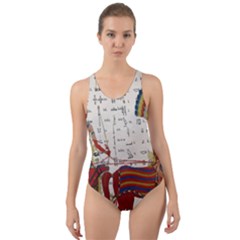 Egyptian Tutunkhamun Pharaoh Design Cut-out Back One Piece Swimsuit