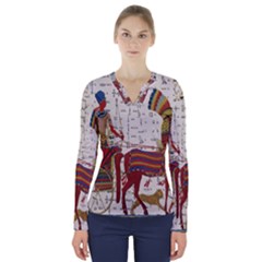 Egyptian Tutunkhamun Pharaoh Design V-neck Long Sleeve Top