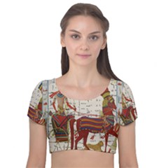 Egyptian Tutunkhamun Pharaoh Design Velvet Short Sleeve Crop Top 