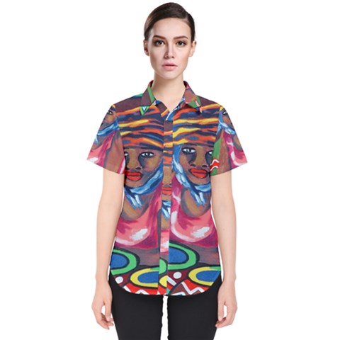 Ethnic Africa Art Work Drawing Women s Short Sleeve Shirt by Celenk