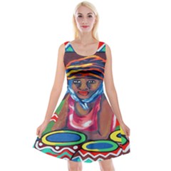 Ethnic Africa Art Work Drawing Reversible Velvet Sleeveless Dress by Celenk