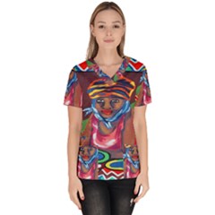 Ethnic Africa Art Work Drawing Scrub Top