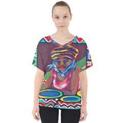 Ethnic Africa Art Work Drawing V-neck Dolman Drape Top