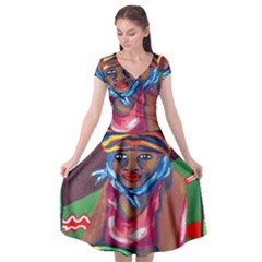 Ethnic Africa Art Work Drawing Cap Sleeve Wrap Front Dress by Celenk