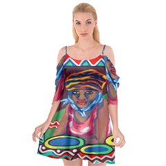 Ethnic Africa Art Work Drawing Cutout Spaghetti Strap Chiffon Dress by Celenk