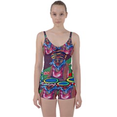 Ethnic Africa Art Work Drawing Tie Front Two Piece Tankini