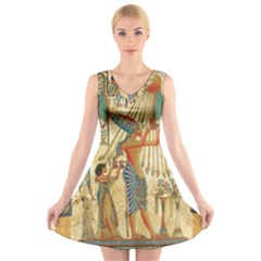 Egyptian Man Sun God Ra Amun V-Neck Sleeveless Skater Dress