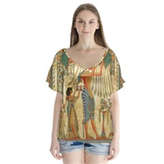 Egyptian Man Sun God Ra Amun V-Neck Flutter Sleeve Top