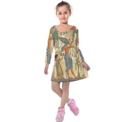 Egyptian Man Sun God Ra Amun Kids  Long Sleeve Velvet Dress