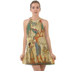 Egyptian Man Sun God Ra Amun Halter Tie Back Chiffon Dress by Celenk