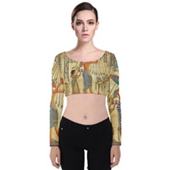 Egyptian Man Sun God Ra Amun Velvet Long Sleeve Crop Top