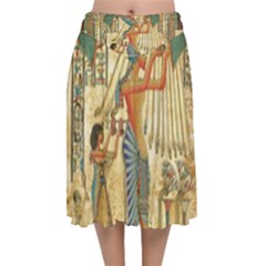 Egyptian Man Sun God Ra Amun Velvet Flared Midi Skirt