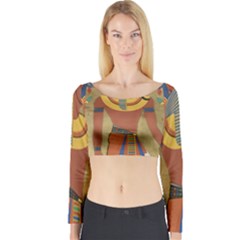 Egyptian Tutunkhamun Pharaoh Design Long Sleeve Crop Top by Celenk