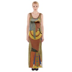 Egyptian Tutunkhamun Pharaoh Design Maxi Thigh Split Dress by Celenk