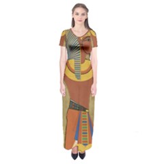 Egyptian Tutunkhamun Pharaoh Design Short Sleeve Maxi Dress by Celenk