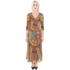 Egyptian Tutunkhamun Pharaoh Design Quarter Sleeve Wrap Maxi Dress