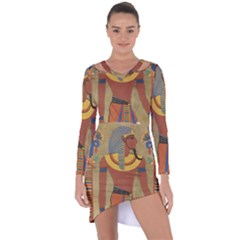 Egyptian Tutunkhamun Pharaoh Design Asymmetric Cut-out Shift Dress by Celenk