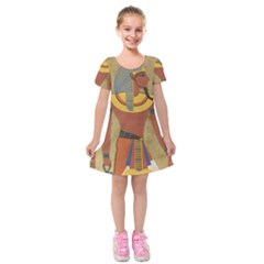 Egyptian Tutunkhamun Pharaoh Design Kids  Short Sleeve Velvet Dress by Celenk