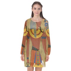 Egyptian Tutunkhamun Pharaoh Design Long Sleeve Chiffon Shift Dress  by Celenk