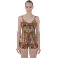 Egyptian Tutunkhamun Pharaoh Design Tie Front Two Piece Tankini