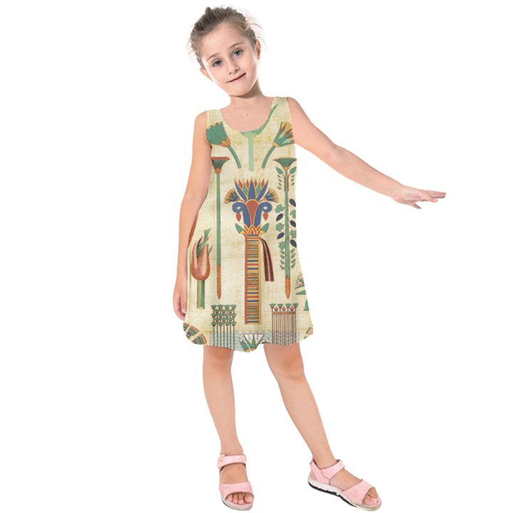 Egyptian Paper Papyrus Hieroglyphs Kids  Sleeveless Dress