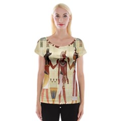 Egyptian Design Man Woman Priest Cap Sleeve Tops by Celenk