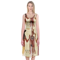 Egyptian Design Man Woman Priest Midi Sleeveless Dress