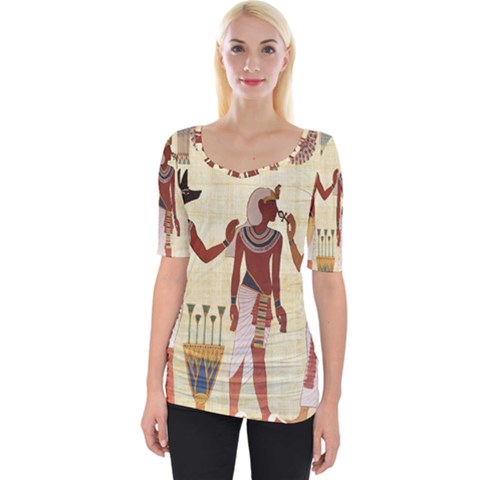 Egyptian Design Man Woman Priest Wide Neckline Tee by Celenk