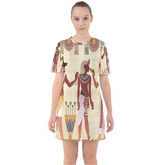 Egyptian Design Man Woman Priest Sixties Short Sleeve Mini Dress