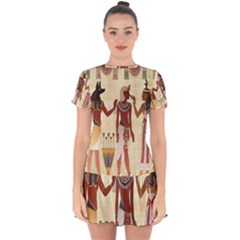 Egyptian Design Man Woman Priest Drop Hem Mini Chiffon Dress by Celenk