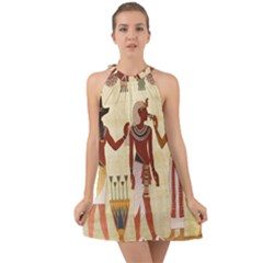 Egyptian Design Man Woman Priest Halter Tie Back Chiffon Dress