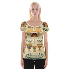 Egyptian Paper Papyrus Hieroglyphs Cap Sleeve Tops by Celenk