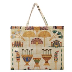 Egyptian Paper Papyrus Hieroglyphs Zipper Large Tote Bag by Celenk