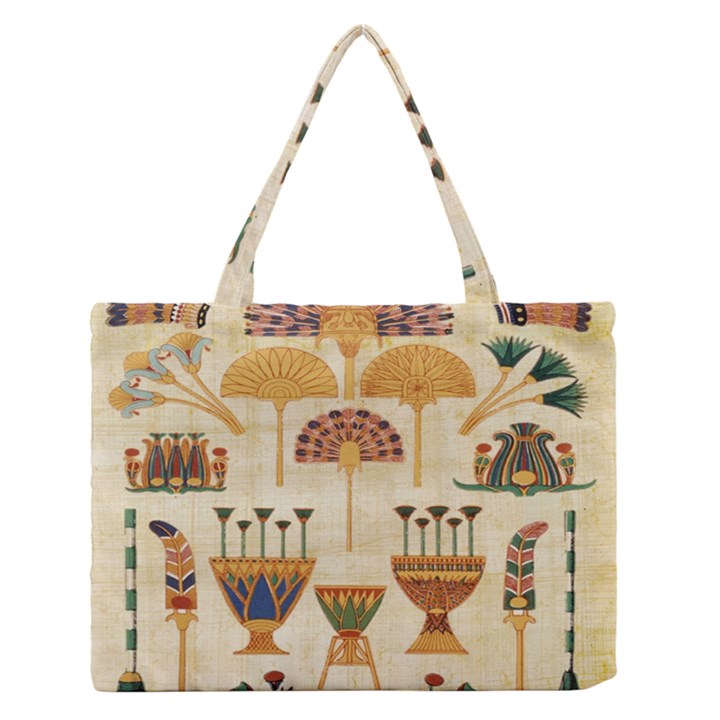 Egyptian Paper Papyrus Hieroglyphs Zipper Medium Tote Bag