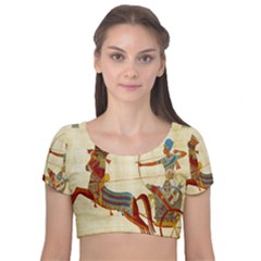 Egyptian Tutunkhamun Pharaoh Design Velvet Short Sleeve Crop Top 