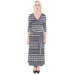 Zentangle Lines Pattern Quarter Sleeve Wrap Maxi Dress