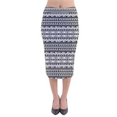 Zentangle Lines Pattern Velvet Midi Pencil Skirt