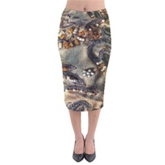 Texture Textile Beads Beading Velvet Midi Pencil Skirt by Celenk