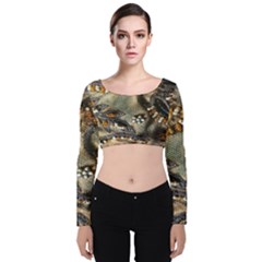 Texture Textile Beads Beading Velvet Long Sleeve Crop Top