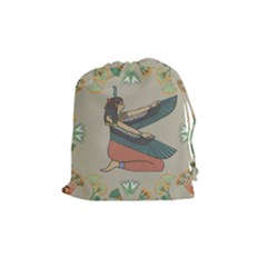 Egyptian Woman Wings Design Drawstring Pouches (medium)  by Celenk