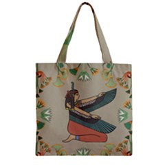 Egyptian Woman Wings Design Zipper Grocery Tote Bag by Celenk