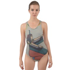 Egyptian Woman Wings Design Cut-out Back One Piece Swimsuit