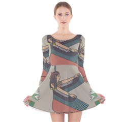 Egyptian Woman Wings Design Long Sleeve Velvet Skater Dress by Celenk