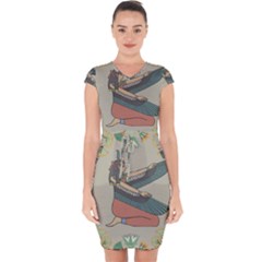 Egyptian Woman Wings Design Capsleeve Drawstring Dress 