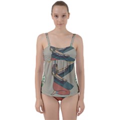 Egyptian Woman Wings Design Twist Front Tankini Set