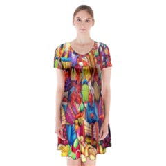 Guatemala Art Painting Naive Short Sleeve V-neck Flare Dress by Celenk