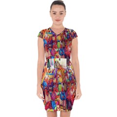 Guatemala Art Painting Naive Capsleeve Drawstring Dress 