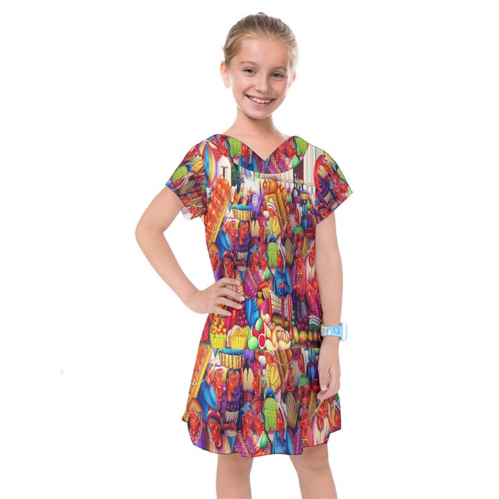 Guatemala Art Painting Naive Kids  Drop Waist Dress