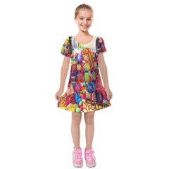 Guatemala Art Painting Naive Kids  Short Sleeve Velvet Dress by Celenk